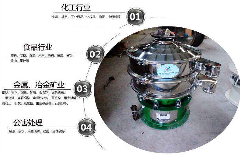 面粉振動(dòng)篩粉機(jī)適用于化工，食品，金屬、冶金，公害處理等行業(yè)